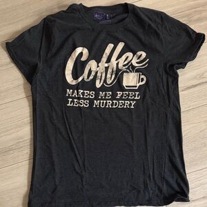 Charcoal Gray Graphic Tee with Coffee Print